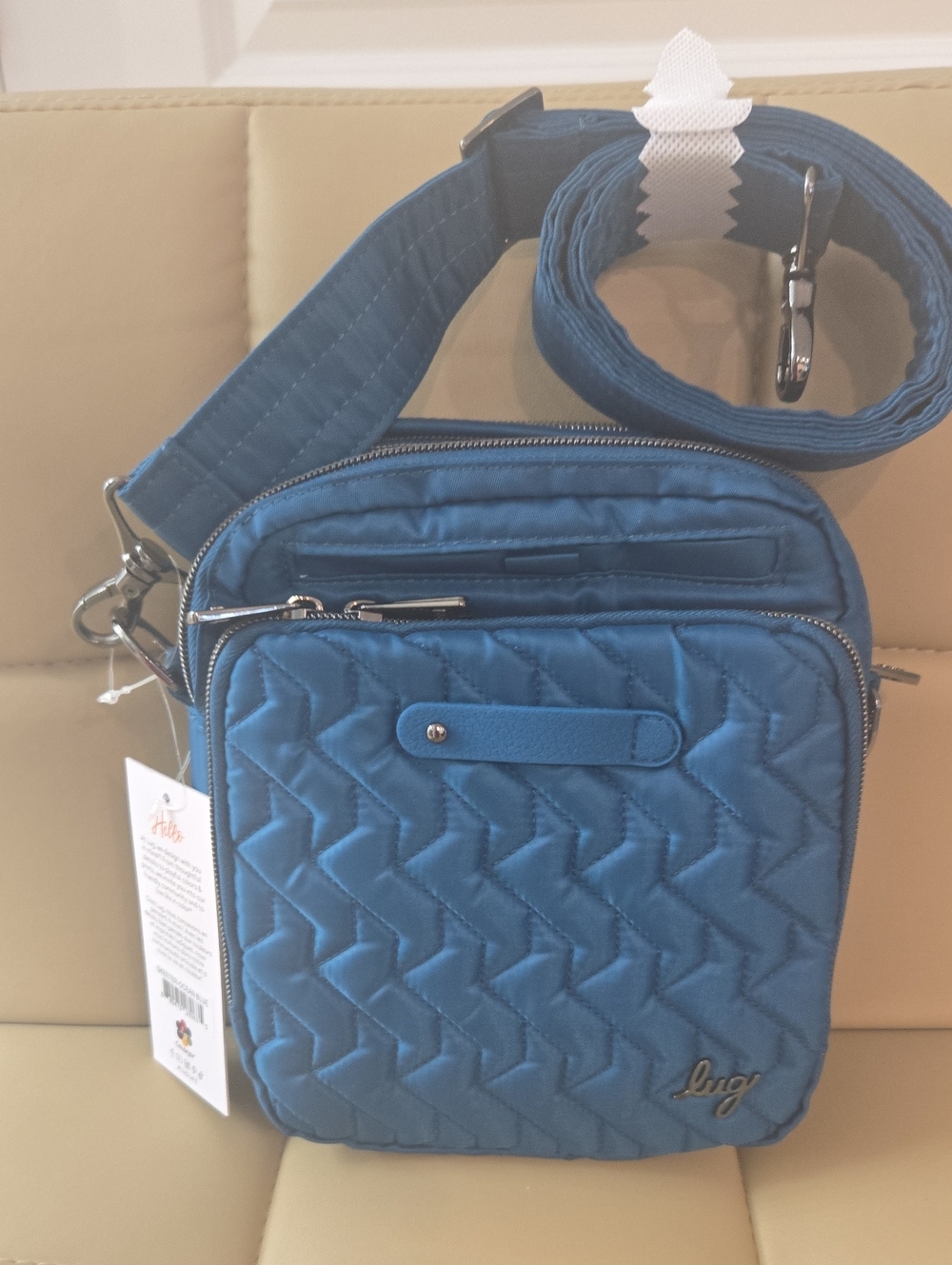 Lug Quilted Crossbody Messenger Bag — Teal Blue